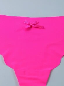 1pc Women Low Waist Seamless Lace Trim Thong Panty, Rose Red
