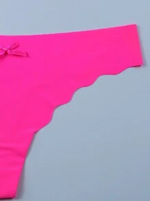 1pc Women Low Waist Seamless Lace Trim Thong Panty, Rose Red