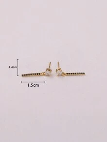 1 对 925 纯银黑色锆石长流苏吊坠耳环，优雅奢华的设计适合女性正式场合 - 金色 - 查看 7