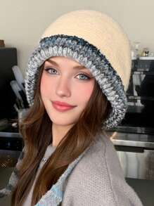 1 件女式可调节针织连帽帽，柔软毛绒内衬双色保暖无檐小便帽，适合秋冬户外、休闲和运动 - 彩色 - 查看 13