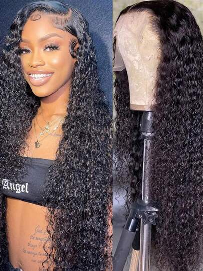 Water Wave Lace Front Wigs Human Hair 13x4 Transparent Lace Frontal Curly Wigs For Women Human Hair 180% Density  Wigs Human Hair Pre Plucked With Baby Hair Natural Color