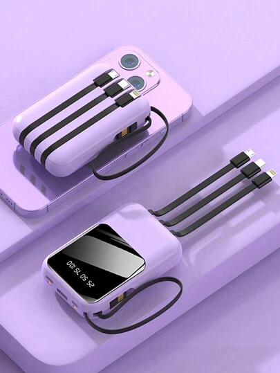 Mini Banco de energía 20000mah carga rápida incorporada con pantalla digital de 4 cables Banco de energía externo portátil