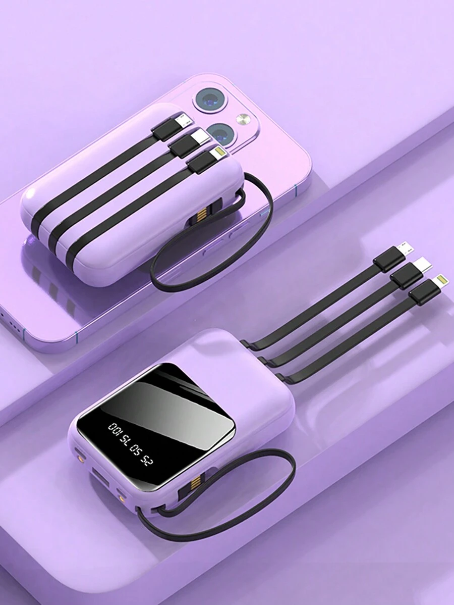 Mini Banco de energía 20000mah carga rápida incorporada con pantalla digital de 4 cables Banco de energía externo portátil