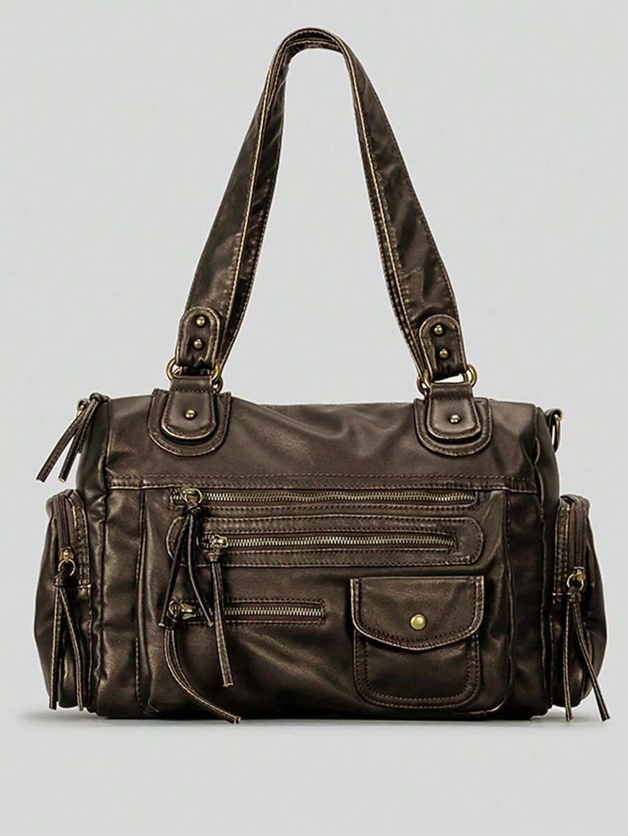 复古女士手提包 大容量 复古 单肩包 多口袋 手提包