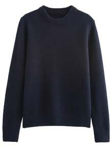 Áo len dệt kim mềm mại đơn giản cho nữ mùa xuân thu đông - Màu xanh hải quân - Xem 1