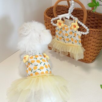 1pc Cute Yellow Set Of  Lemon Princess Dress Pet Apparel For Dogs & Cats