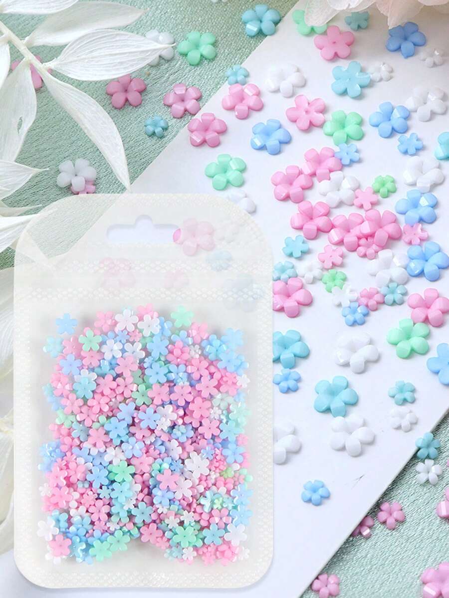 400片3D亚克力花朵美甲装饰品，混合花卉美甲配件，夏季法式美甲装饰用品 - 彩色 - 查看 1
