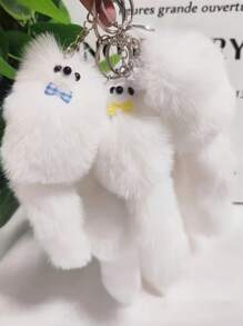 1pc Cute Fluffy Fox Keychain, Soft Plush Animal Keyring, Realistic Design, Bag & Car Decor, Unique Decorative Key Chain, Birthday Party Gift Accessory - Bow Tie Color Randomly Gifts For Women - White - View 4