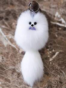 1pc Cute Fluffy Fox Keychain, Soft Plush Animal Keyring, Realistic Design, Bag & Car Decor, Unique Decorative Key Chain, Birthday Party Gift Accessory - Bow Tie Color Randomly Gifts For Women - White - View 5