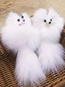 1pc Cute Fluffy Fox Keychain, Soft Plush Animal Keyring, Realistic Design, Bag & Car Decor, Unique Decorative Key Chain, Birthday Party Gift Accessory - Bow Tie Color Randomly Gifts For Women - White - View 6