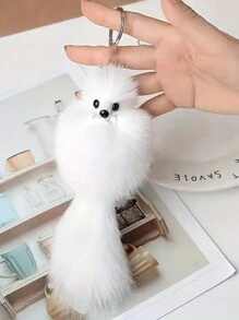 1pc Cute Fluffy Fox Keychain, Soft Plush Animal Keyring, Realistic Design, Bag & Car Decor, Unique Decorative Key Chain, Birthday Party Gift Accessory - Bow Tie Color Randomly Gifts For Women - White - View 1