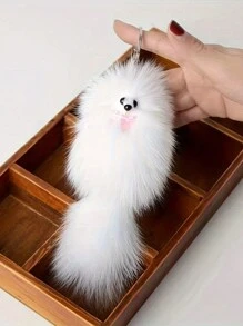1pc Cute Fluffy Fox Keychain, Soft Plush Animal Keyring, Realistic Design, Bag & Car Decor, Unique Decorative Key Chain, Birthday Party Gift Accessory - Bow Tie Color Randomly Gifts For Women - White - View 7