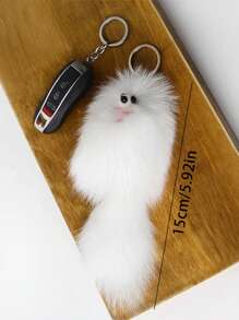 1pc Cute Fluffy Fox Keychain, Soft Plush Animal Keyring, Realistic Design, Bag & Car Decor, Unique Decorative Key Chain, Birthday Party Gift Accessory - Bow Tie Color Randomly Gifts For Women - White - View 3