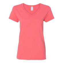Heavy Cotton Womens V-Neck T-Shirt (Coral Silk) - 珊瑚粉 - 查看 1