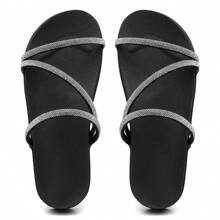 Sandália Papete Feminina Tira Em Strass Com Solado Anatômico Leve