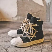 Five Star Platform Canvas Shoes, Couples 24 New Spring And Autumn, All Personality Street Fashion Shoes Hip Hop High Top Shoes, Men And Women - Black - View 4