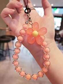 1pc Acrylic Flower Beaded Short Bracelet Charms For Phone Holder