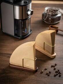 1pc/2pcs Vertical Wooden Coffee Filter Paper Holder Stand, Dust-Proof Storage Box For Home Use Back To School - Multicolor - View 5