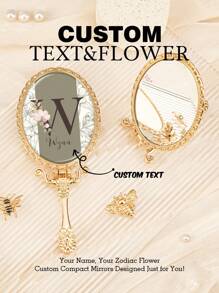 1PC Custom Print: Personalized Name Compact Mirror - High Definition Glass, Gold-Plated Foldable Handle In European Royal Style, Protective Film On Glass For Shipping. Ideal Gift For Mother, Aunt, Grandmother, Daughter, Niece, Sister, Friend, Girlfriend, Wife, Bride, Bridesmaid, Godmother, Mom, Mother-In-Law, Colleague. Perfect For Holidays,