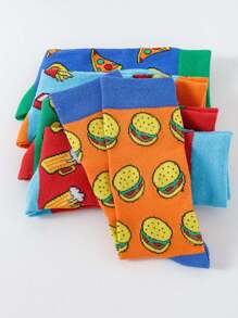 5 Pairs/Sets Of Men's Socks In Autumn And Winter With Fast Food Patterns Of Hamburgers, Hot Dogs, Pizza, Beer, Funny And Interesting Patterns, Suitable For Daily Travel, Home, Office, Festivals, And Gifts - Multicolor - View 4