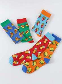 5 Pairs/Sets Of Men's Socks In Autumn And Winter With Fast Food Patterns Of Hamburgers, Hot Dogs, Pizza, Beer, Funny And Interesting Patterns, Suitable For Daily Travel, Home, Office, Festivals, And Gifts - Multicolor - View 5