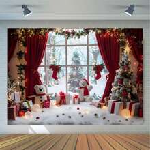1 件圣诞摄影背景横幅，新款多功能涤纶装饰挂毯 210 * 150cm/150 * 100cm/100 * 75cm，冬季圣诞背景装饰挂布，适合节日庆祝、圣诞派对装饰和摄影工作室背景，圣诞节 - 彩色 - 查看 1