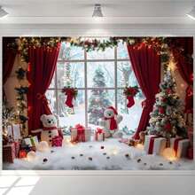 1 件圣诞摄影背景横幅，新款多功能涤纶装饰挂毯 210 * 150cm/150 * 100cm/100 * 75cm，冬季圣诞背景装饰挂布，适合节日庆祝、圣诞派对装饰和摄影工作室背景，圣诞节 - 彩色 - 查看 2