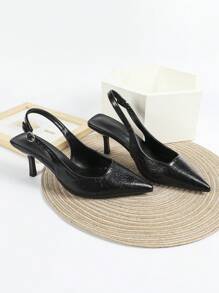 Fall/Winter Women's Black High Heel Sandals, Mary Jane Shoes, Kitten Heels Formal Dress Shoes, Backless Slip-On Pumps,Elegant,Party - Black - View 3