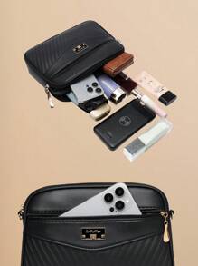 1pc Fashion Girl's Choice Four-Zipper Women's Shoulder Bag, Casual Minimalist Striped Pattern Ladies Crossbody Bag, Adjustable Strap Camera Bag Shopping Tote, Large Capacity Multi-Functional Multi-Layer Women's Handbag - Multicolor - View 9