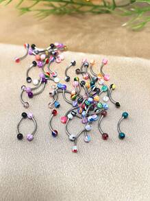 50pcs Rainbow Acrylic & Stainless Steel Hypoallergenic Eyebrow Rings, Punk Rock Style, Fashionable For Sexy Event Wear