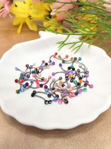 50pcs Rainbow Acrylic & Stainless Steel Hypoallergenic Eyebrow Rings, Punk Rock Style, Fashionable For Sexy Event Wear