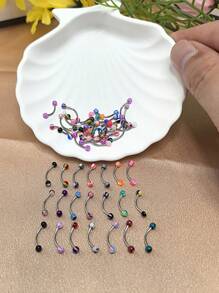 50pcs Rainbow Acrylic & Stainless Steel Hypoallergenic Eyebrow Rings, Punk Rock Style, Fashionable For Sexy Event Wear
