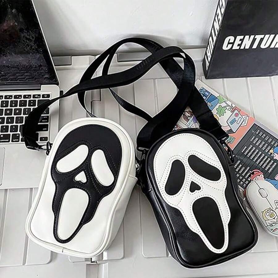 1pc Halloween Pumpkin Crossbody Bag, Pu Leather Novelty Ghost Purse Cute Spooky Season Gothic Shoulder Bag For Women Men Adult Teen, Ideal Christmas Valentine'S Day Gifts, Halloween Party Essentials Halloween Decorations, Foldable Storage Bags,Boho Vibes