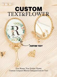 1PC Custom Print: Personalized Name Compact Mirror - High Definition Glass, Gold-Plated Foldable Handle In European Royal Style, Protective Film On Glass For Shipping. Ideal Gift For Mother, Aunt, Grandmother, Daughter, Niece, Sister, Friend, Girlfriend, Wife, Bride, Bridesmaid, Godmother, Mom, Mother-In-Law, Colleague. Perfect For Holidays,