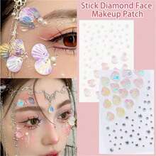 1 张美人鱼亚克力精致闪亮水钻贴纸，美人鱼风格贝壳形状和凸圆形水钻贴纸，适用于万圣节、圣诞节、狂欢节、生日、化妆、酒吧、俱乐部、狂欢派对、摄影道具、舞台表演 - 彩色 - 查看 5