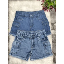 Children's Cargo Shorts With Pockets On The Sides Adjustable Youth Blogger Girl - Light Wash - View 1