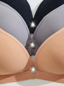 Juego de 3 brasieres cómodos y ventilados inalámbricos, con copa suave y sólida, ropa interior para mujer