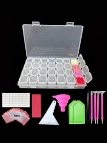 1 Set 28-Grids Diamond Painting Storage Box - Organized Container With Funnel, Stickers, Pen And Embroidery Accessories, For Diamond Painting