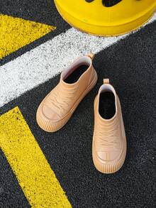 1pair Women Warm Ankle Rain Boots,Non-Slip Thick Sole Waterproof Rubber Boots For Outdoor Work, Kitchen, Fashion Stylish Summer & Winter - Brown - View 2