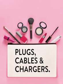 Canvas Charger Storage Bag - Low Allergic, Non-Waterproof Electronics Accessory Case - Unisex Travel Data Cable And USB Organizer Pouch Power Bank Portable Charger Charger Case School College Headphone Case Cable Bag Electronic Bag Cable Organizer Power Bank Charger - White - View 2