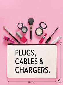 Canvas Charger Storage Bag - Low Allergic, Non-Waterproof Electronics Accessory Case - Unisex Travel Data Cable And USB Organizer Pouch Power Bank Portable Charger Charger Case School College Headphone Case Cable Bag Electronic Bag Cable Organizer Power Bank Charger - White - View 5