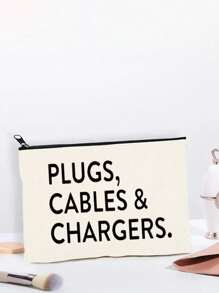 Canvas Charger Storage Bag - Low Allergic, Non-Waterproof Electronics Accessory Case - Unisex Travel Data Cable And USB Organizer Pouch Power Bank Portable Charger Charger Case School College Headphone Case Cable Bag Electronic Bag Cable Organizer Power Bank Charger - White - View 3