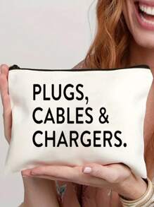 Canvas Charger Storage Bag - Low Allergic, Non-Waterproof Electronics Accessory Case - Unisex Travel Data Cable And USB Organizer Pouch Power Bank Portable Charger Charger Case School College Headphone Case Cable Bag Electronic Bag Cable Organizer Power Bank Charger - White - View 1