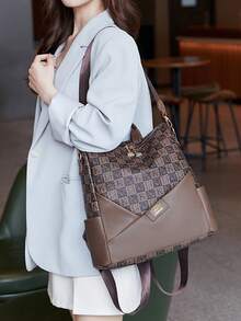 1 件时尚字母印花休闲女士背包 - PU 皮包，适合户外旅行、学校和日常使用，时尚、宽敞、耐用 - 彩色 - 查看 7