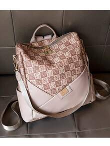 1 件时尚字母印花休闲女士背包 - PU 皮包，适合户外旅行、学校和日常使用，时尚、宽敞、耐用 - 彩色 - 查看 4