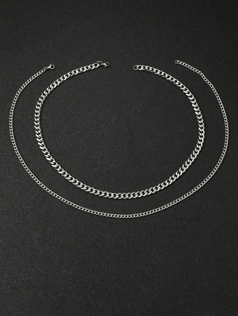 Set van 2 roestvrijstalen hiphopkettingen en armbanden voor heren, punkmodeaccessoires, kleurvast Halloween-cadeau voor Vaderdag.