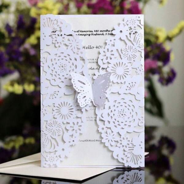 50 piezas Tarjetas de invitación con patrón de rosas huecas para bodas, aniversarios, Día de San Valentín y tarjetas de bendición, Navidad