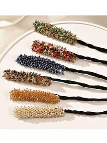 新款时尚仿珍珠和水钻发髻制作器，女士多功能美发工具 - 彩色 - 查看 3