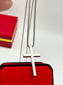70cm Stainless Steel Cross Necklace Unisex Gold Plated Silver Catholic Necklace - Silver - View 1