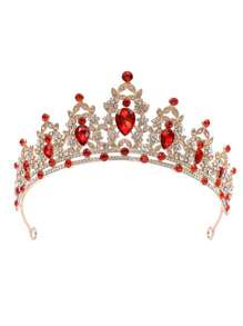 1 件时尚水晶新娘皇冠，巴洛克式奢华水钻女王皇冠，婚纱配饰头饰，婚礼礼物 - 金色紅水晶 - 查看 10